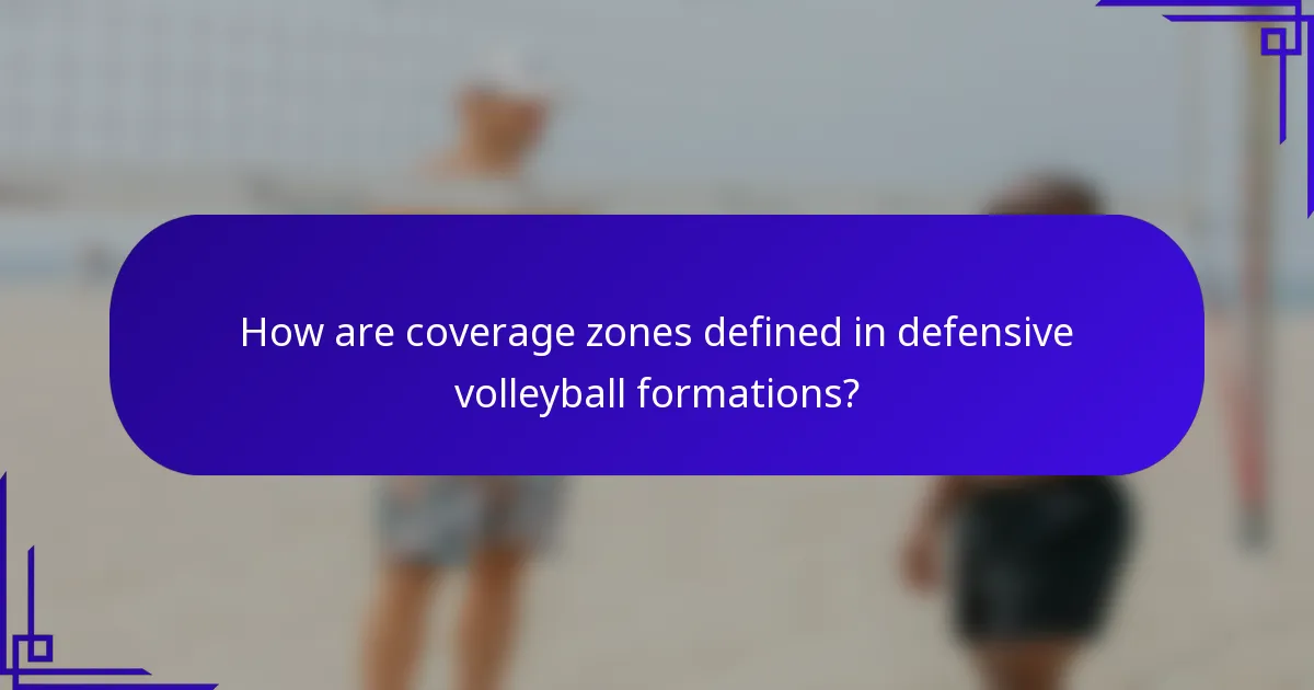 How are coverage zones defined in defensive volleyball formations?